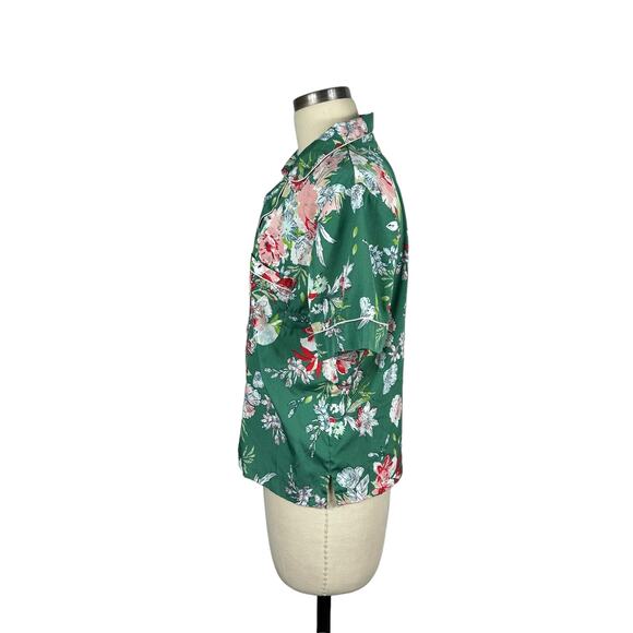 CUPCAKES & CASHMERE Green Floral Print Short Sleeve Pajama Top Women's Size L - Picture 2 of 5